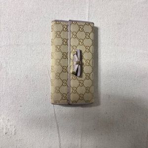 Womens Monogram Gucci Long Canvas Wallet With Purple Leather Trim 100% authentic